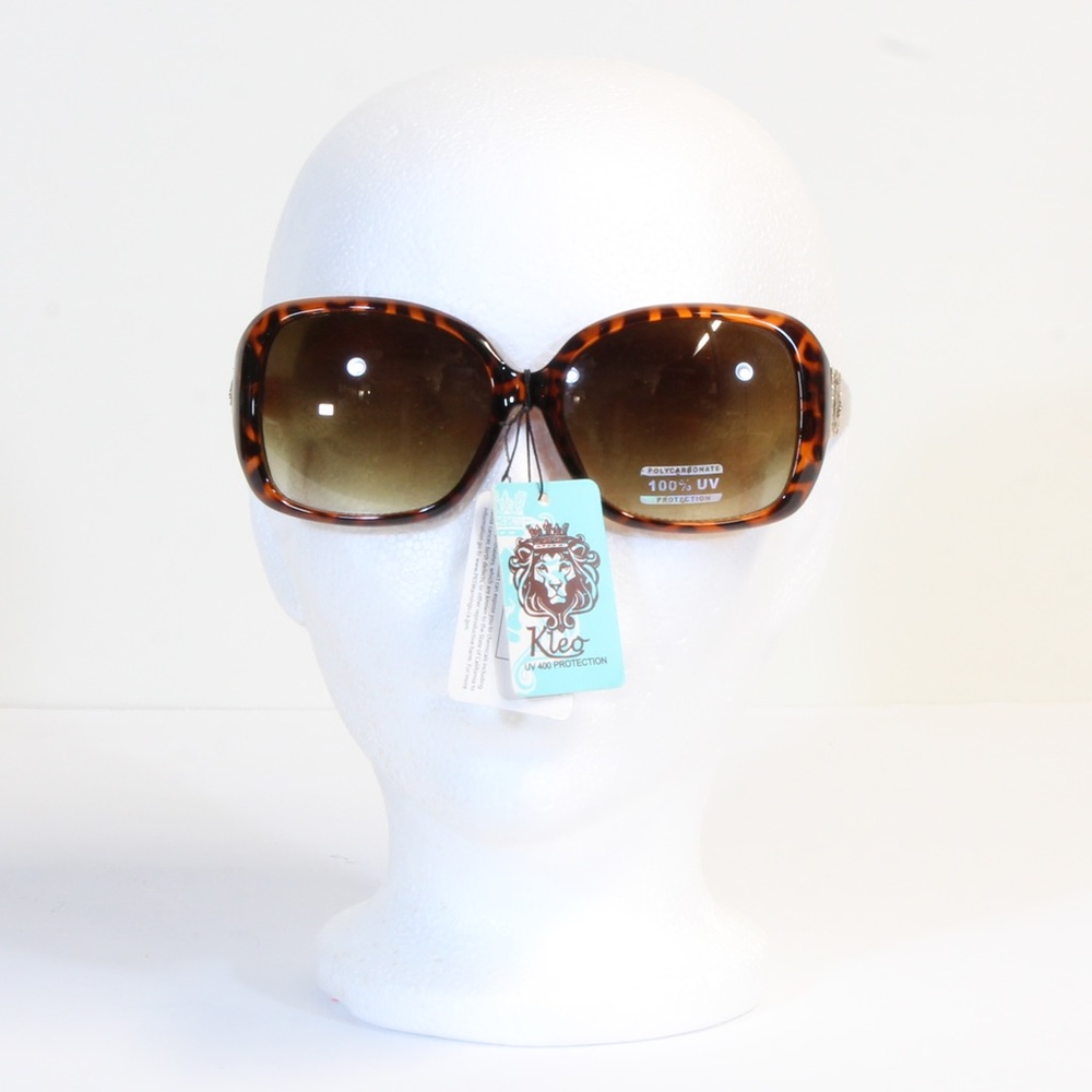 Kleo Women's Brown Gradient Lens Animal Print Butterfly Sunglasses NWT